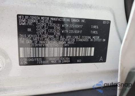 2021 Toyota Rav4 Le from USA, damaged, VIN 2T3H1RFV1MC121145